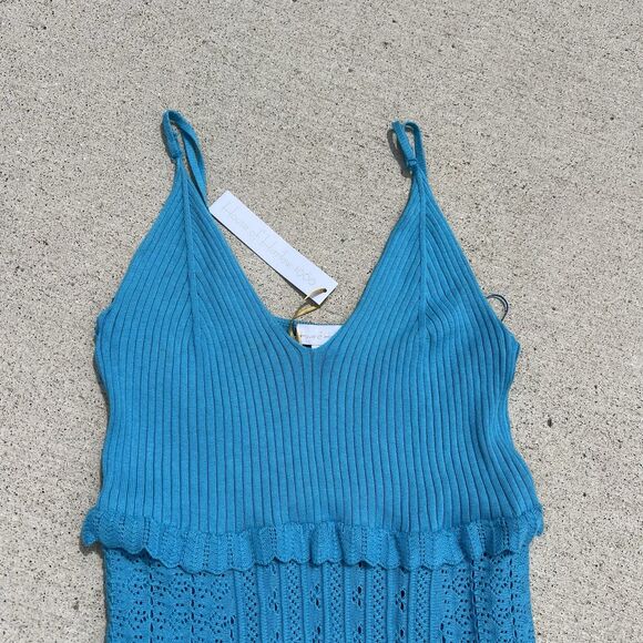 House of Harlow 1960 Blue Crochet Knit Maxi Dress Spaghetti Straps NWT LARGE - Picture 4 of 8